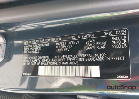 2022 Volvo Xc60 B5 Momentum from USA, damaged, VIN YV4L12RK0N1920946